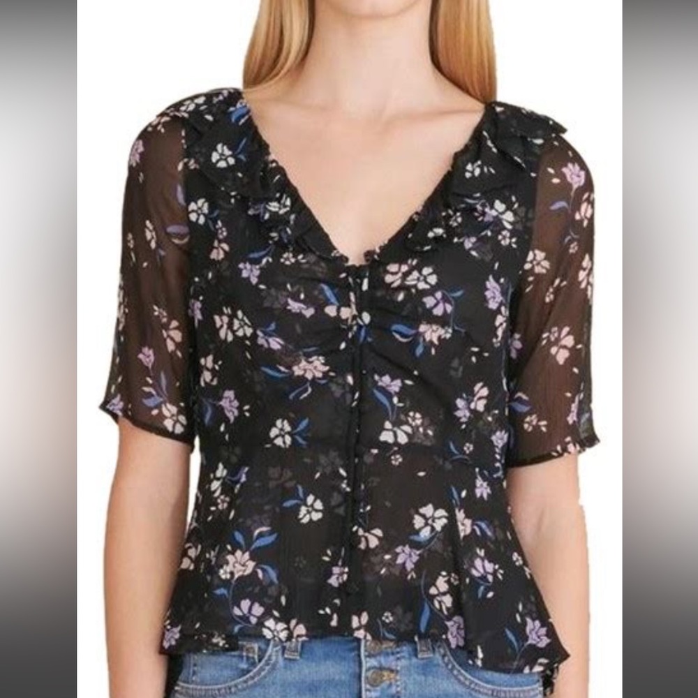 Veronica Beard Ayia Blouse (Black, 00)